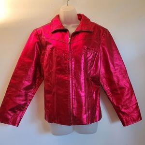 Wilsons Leather Maxima Red Leather Metallic Jacket Women's